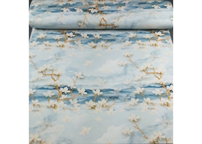 DZIANINA SINGIEL JERSEY - KWIATY MAGNOLII - 190g/m²/180cm
